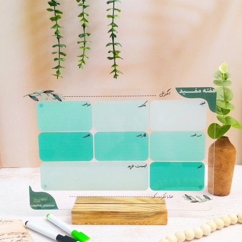 تابلو برنامه ریزی(پلنر پلکسی) هفتگی 20*30 مدل رومیزی طرح بهار برند مفید